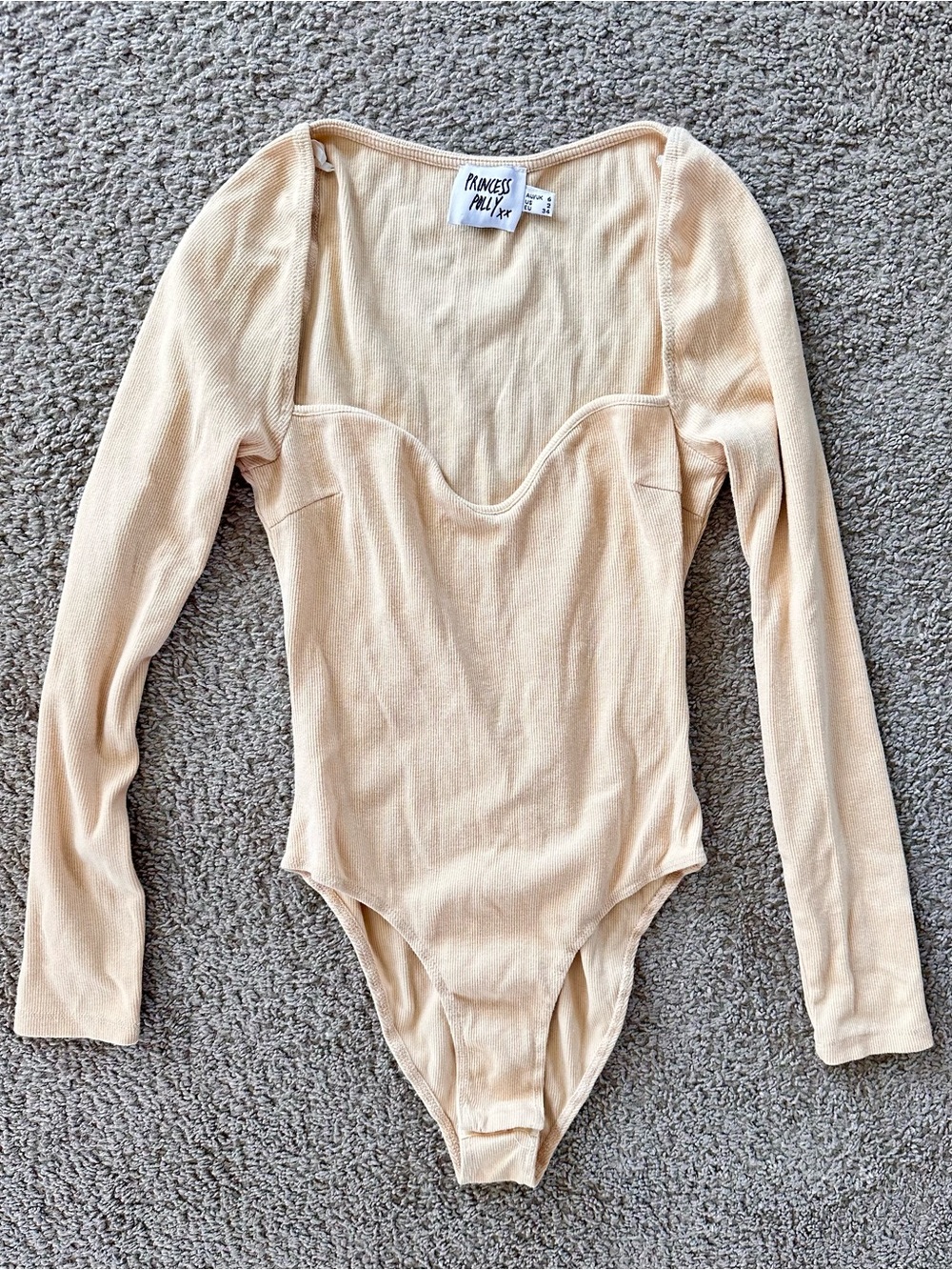 Princess Polly Cream Long Sleeve One-Piece Bodysuit